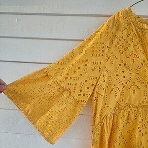 SUNDANCE cotton bright yellow eyelet GORGEOUS dress LARGE